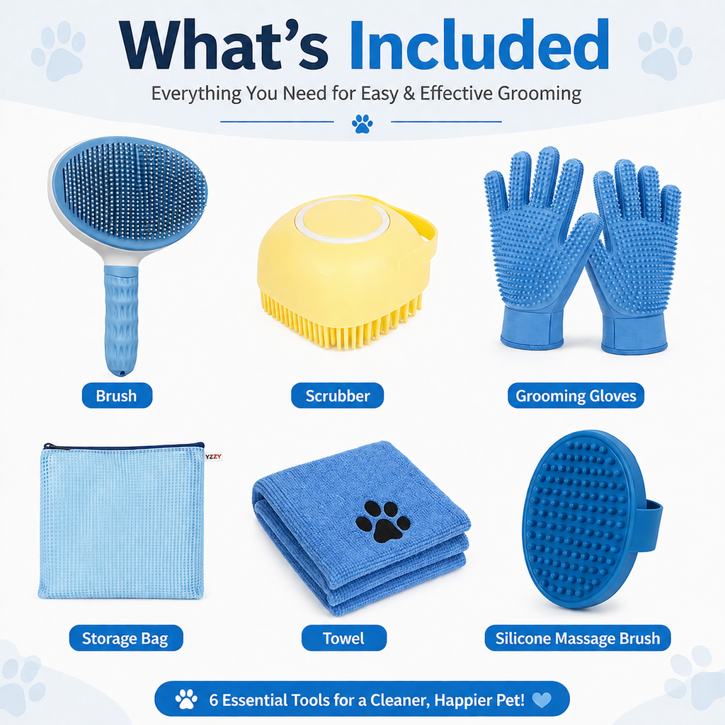 Premium Pet Bath & Grooming Kit | 6-Piece Complete Care Set
