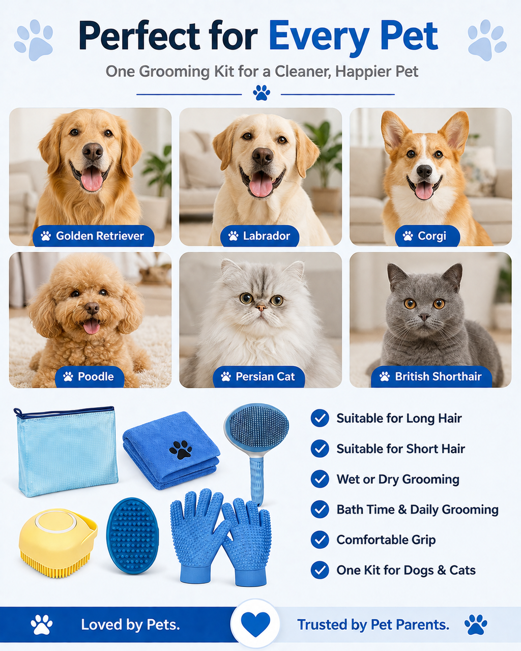 Premium Pet Bath & Grooming Kit | 6-Piece Complete Care Set